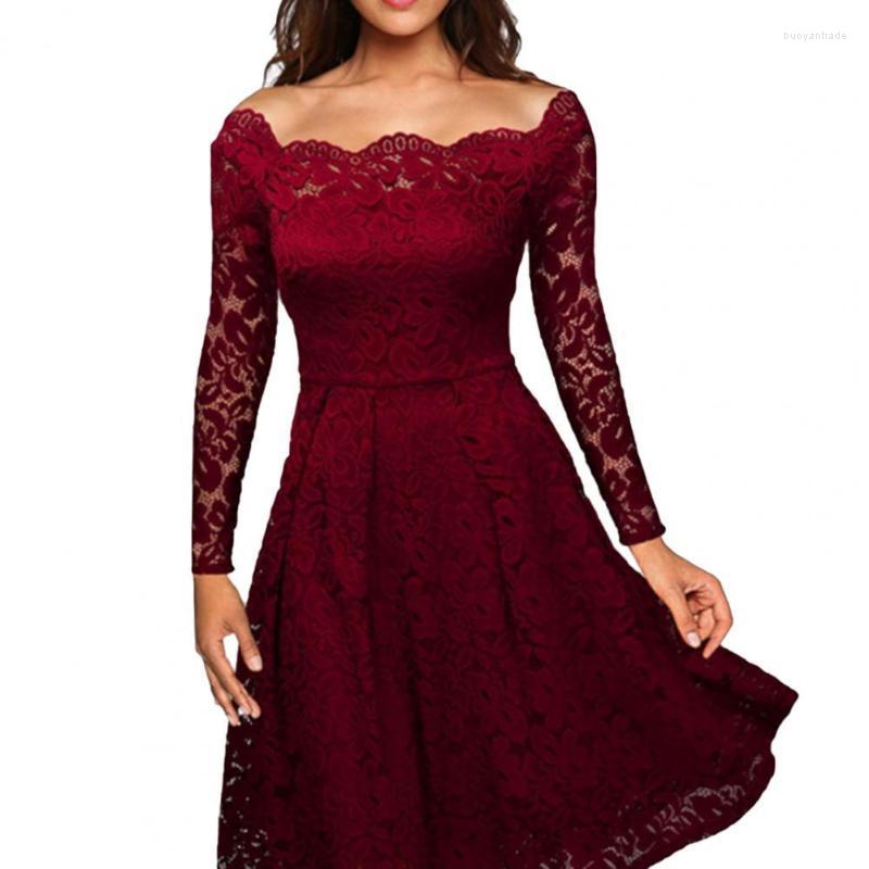 

Casual Dresses Women Fashion Off Sholuder Dress Elegant Ladies Vestidos All-Match Super Soft Attractive Slim-fitting Floral Swing, Blue