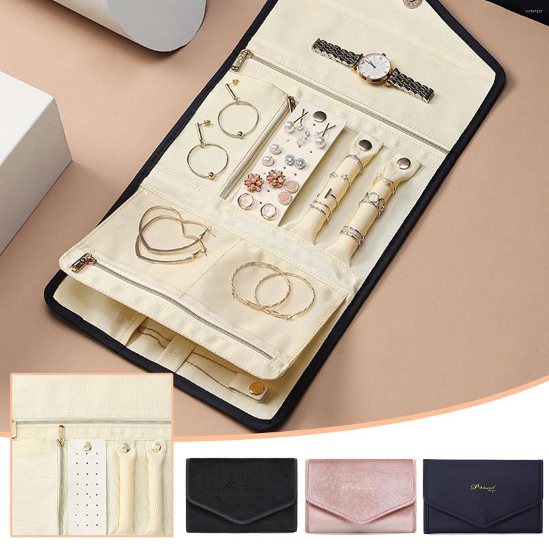 

Jewelry Pouches Portable Travel Organizer Roll Zippered Foldable Ring Earring Carrying Studs Storage Bag Case Necklace Hold C9X6