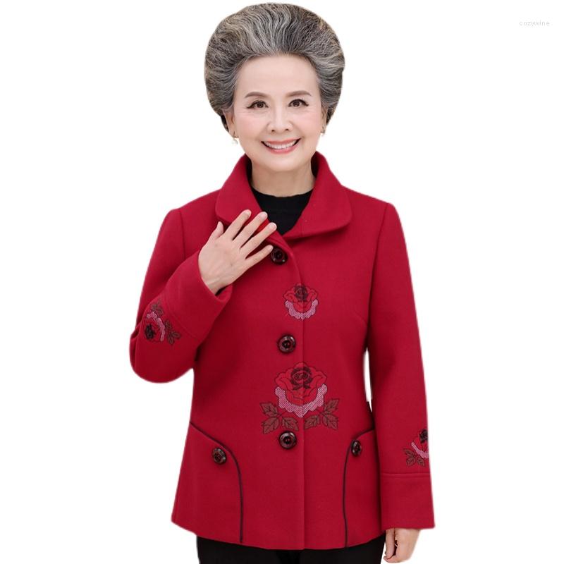 

Women's Wool 2022 Fashion Spring Autumn Winter Women Woolen Jacket Ladies Middle-Aged Casual Outerwear Female Mid Long Coat R1299, Dark red 1