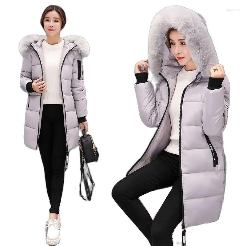 

Women's Trench Coats Overcoat Parka Cotton Female Coat Mid-long Printing Big Fur Collar Down Clothes Winter Style Slim Ladies Jacket, Green
