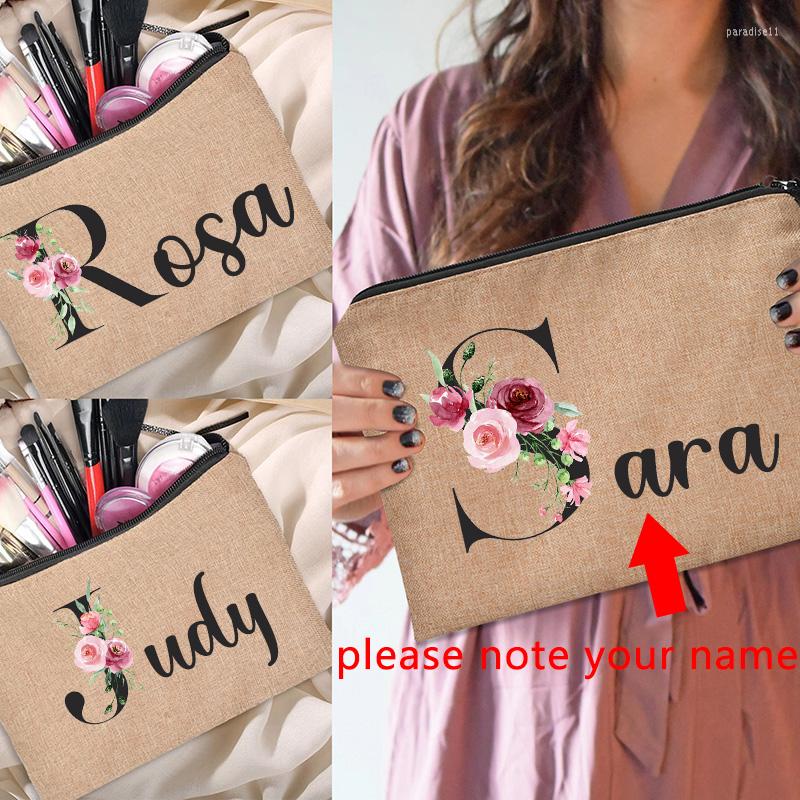 

Cosmetic Bags Custom Name Flower Letter Bag Bachelorette Party Neceser Makeup Zipper Pouch Toiletry Organizer Bridesmaid Gifts, D4baleb