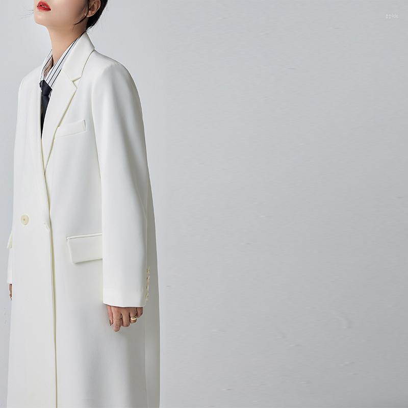

Women' Trench Coats White Medium Length Suit Collar Temperament Windbreaker Female 2022 Spring And Autumn Korean Coat This Year, Ivory