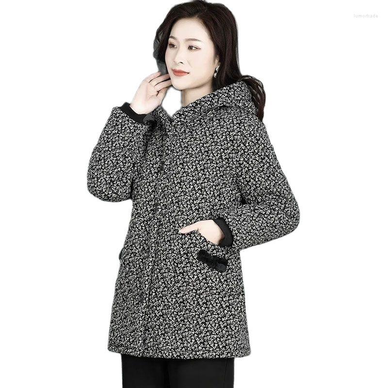 

Women's Trench Coats 2022 Autumn Winter Broken Flower Add Velvet Thickening Female Cotton Linen Jacket Mid-length Loose Keep Warm Ladies, Khaki