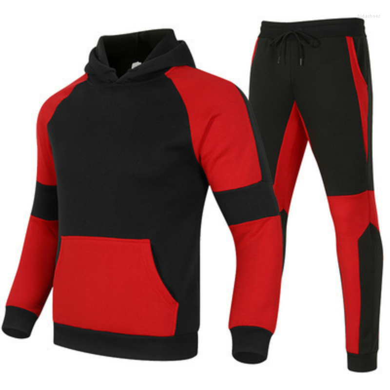 

Men' Tracksuits Men' Warm Sports Sweater Set Autumn And Winter Casual Printed Fleece Patchwork Hoodie, Black