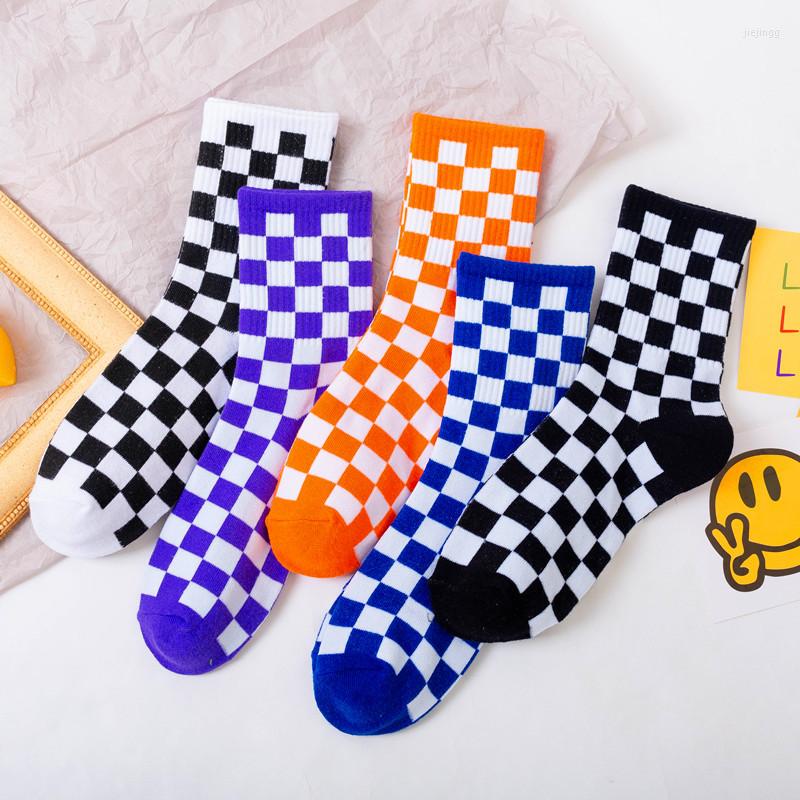

Women Socks Korea Fashion Harajuku Trend Checkerboard Geometric Checkered Men Hip Hop Cotton Unisex Streetwear Novelty Sox, Purple