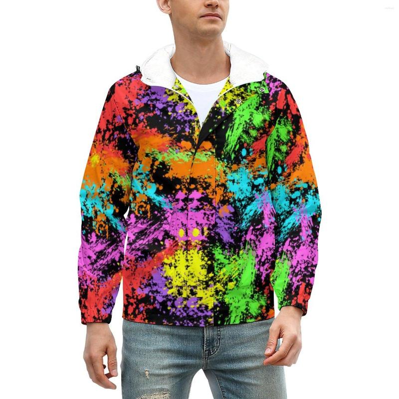 

Men' Jackets Retro Paint Splash Warm Colorful Print Zip Winter Coats Male Cool Casual Jacket Design Outerwear Big Size Windbreakers, Style-9