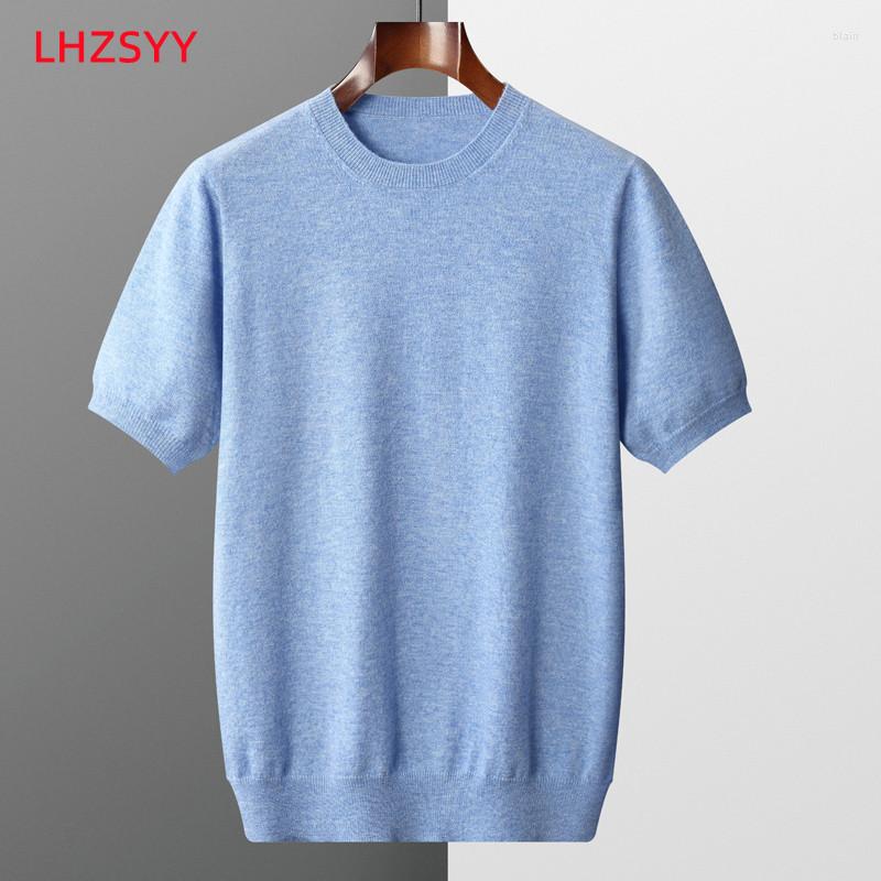 

Men' Sweaters LHZSYY Spring Autumn Men' Pure Wool Cashmere Short-Sleeve Tops O-Neck Knit Sweater Loose Pullovers High-End Half-Sleeve, Green