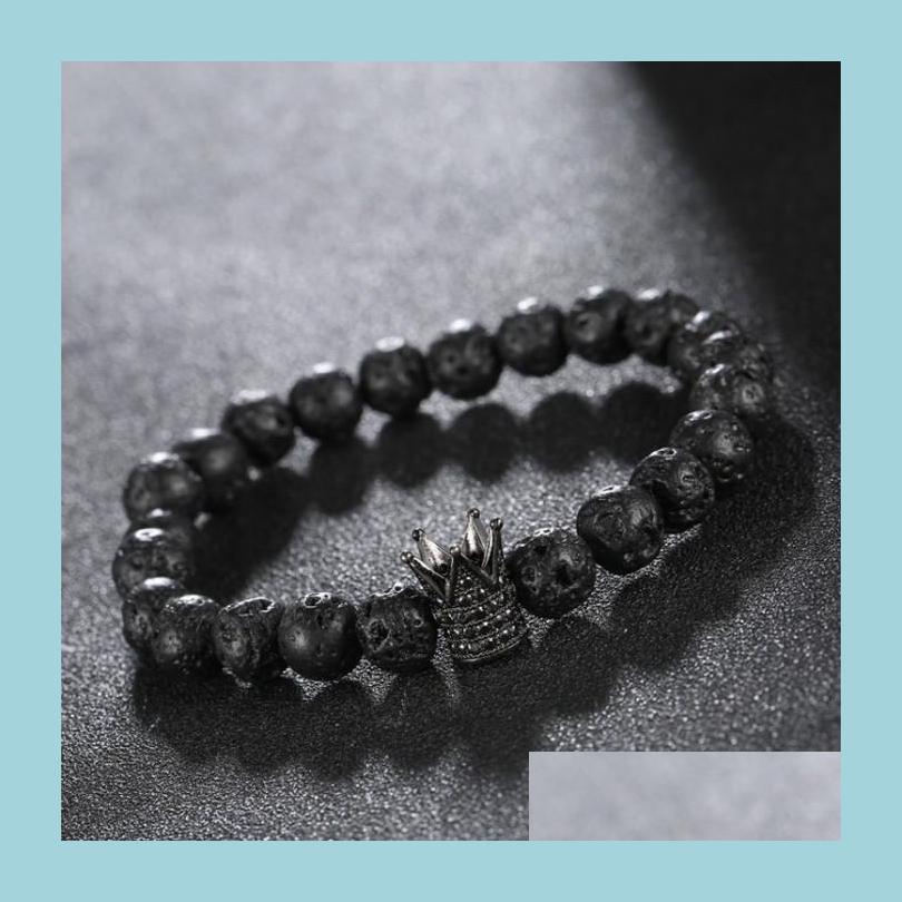 

Beaded Micro Pave Cubic Zirconia Imperial Crown Bracelets Brand Men Women Charm Black Lava Buddha Beads Bracelet Jewelry Drop Deliver Dhkix