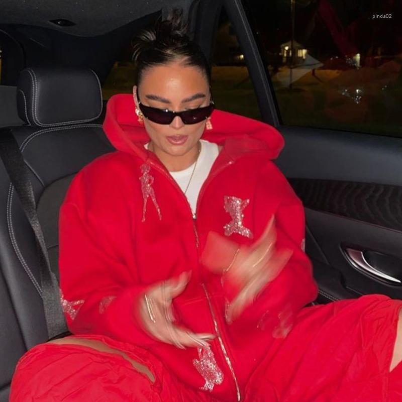 Men's Tracksuits Tracksuit Men Women Rhinestone Graphic Jacket Zip-up Hoodie Korean Streetwear Hip Hop Long Sleeve Top Hooded Sweatshirt