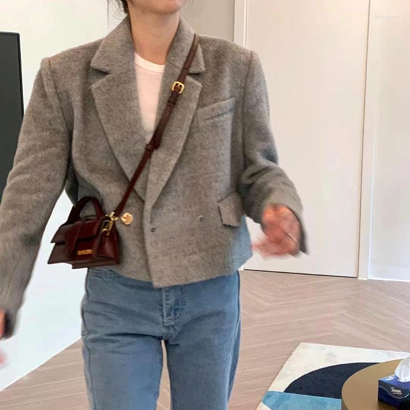 

Women' Suits Autumn And Winter Ladies Cropped Short Suit Coat Gold Button Women' Commuter Loose Long Sleeve Jacket Top, Grey