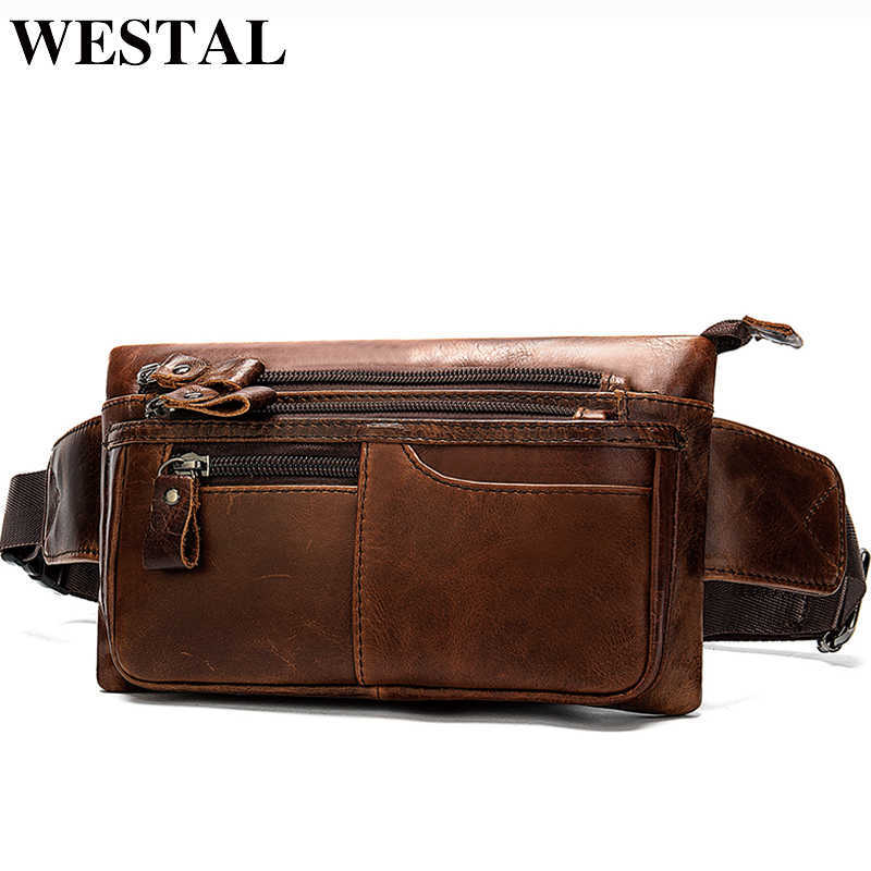 

WESTAL Men's Waist Bags Genuine Leather Belt Fanny Pack Male Money Hip Man s Pouch 8953 221101, 8953-oilcoffee