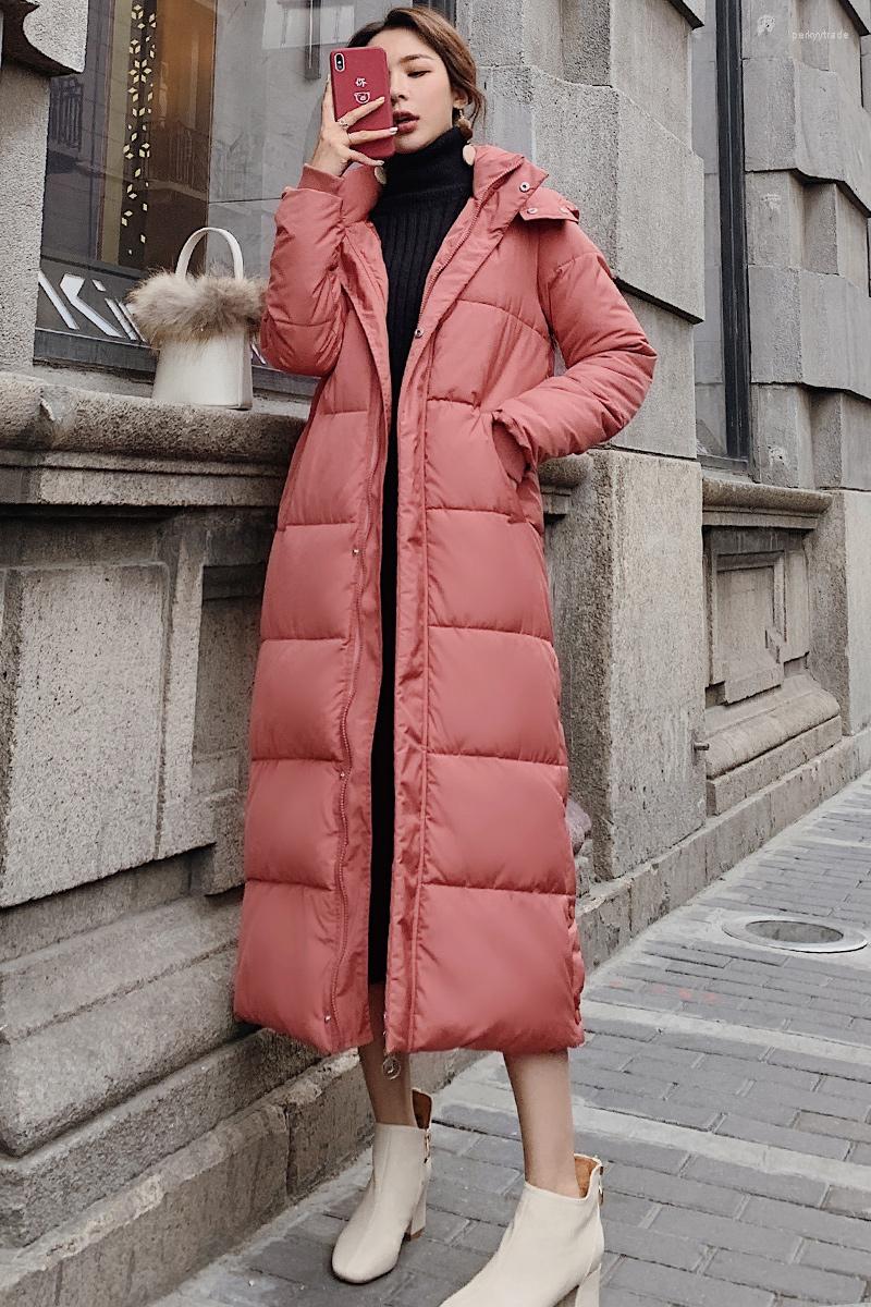 

Women' Trench Coats Stylish Slim Down Cotton Coat 2022 Winter Long Over-knee Dress Clothing, Black