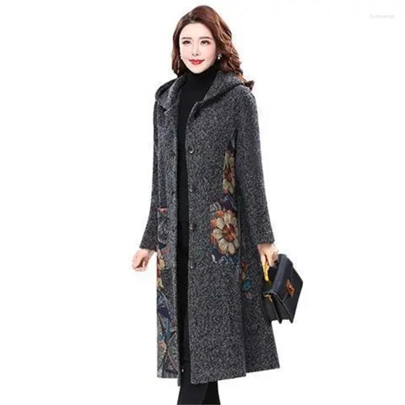 

Women's Wool 2022 Women Winter Woolen Coat Female Hooded Loose Temperament Fashion Western Style Mid-length High-end A841, Black
