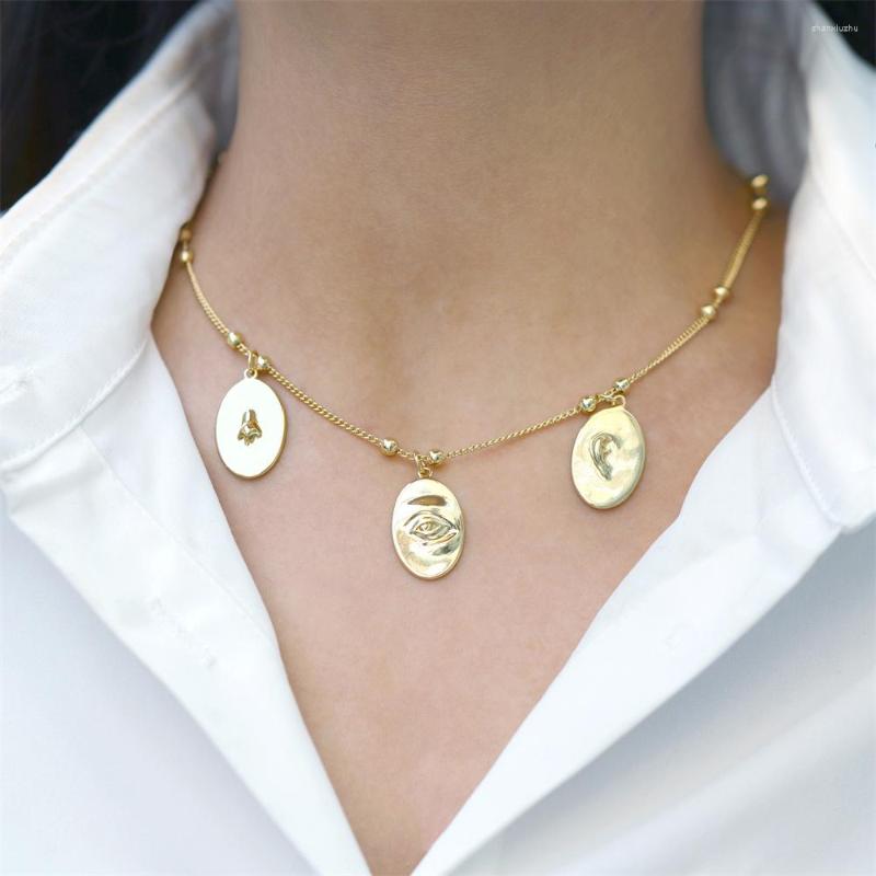 

Chains Fashion Metal Necklace For Women Human Facial Eyes Nose Ear Pendant Copper Gold Plated Bead Chain Women's Party Jewelry