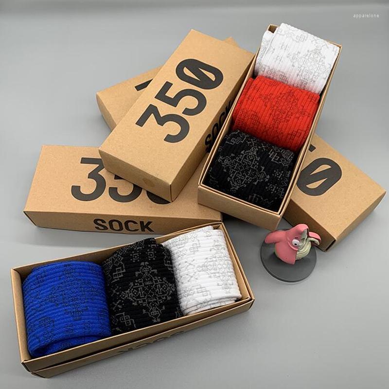 

Men's Socks Harajuku Stocks Cotton Hip Hop Street Sports 3 Pairs/Box Happy Men And Women Spring Tide, 1white 2black
