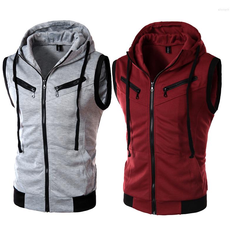 

Men's Vests Fashion Design Suit Business Casual Hooded Vest / Grey Black High-end Cotton Men's High-quality Drop, Gray