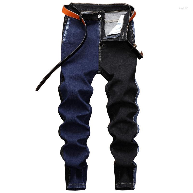 

Men's Pants Men's Trousers Two-color Stitching Black Blue Patchwork Streetwear Straight Trendyol 28-38 Casual Stretch Slim Fit Cargo