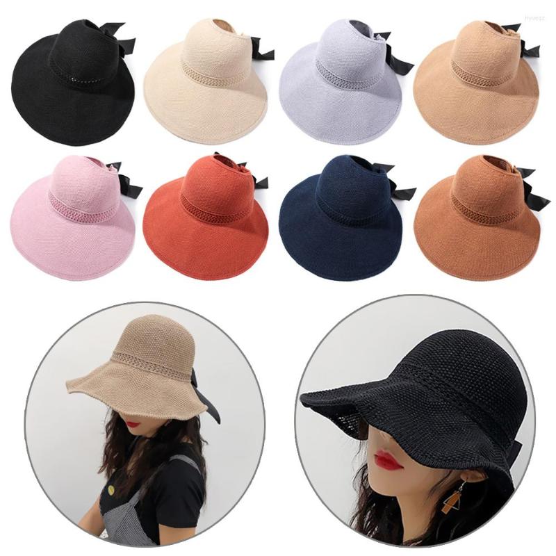 

Wide Brim Hats Summer Fashion Bowknot Sun Cap For Women Girls Beach Vacation Straw Sunhat Visors Portable Foldable Hat, Grey