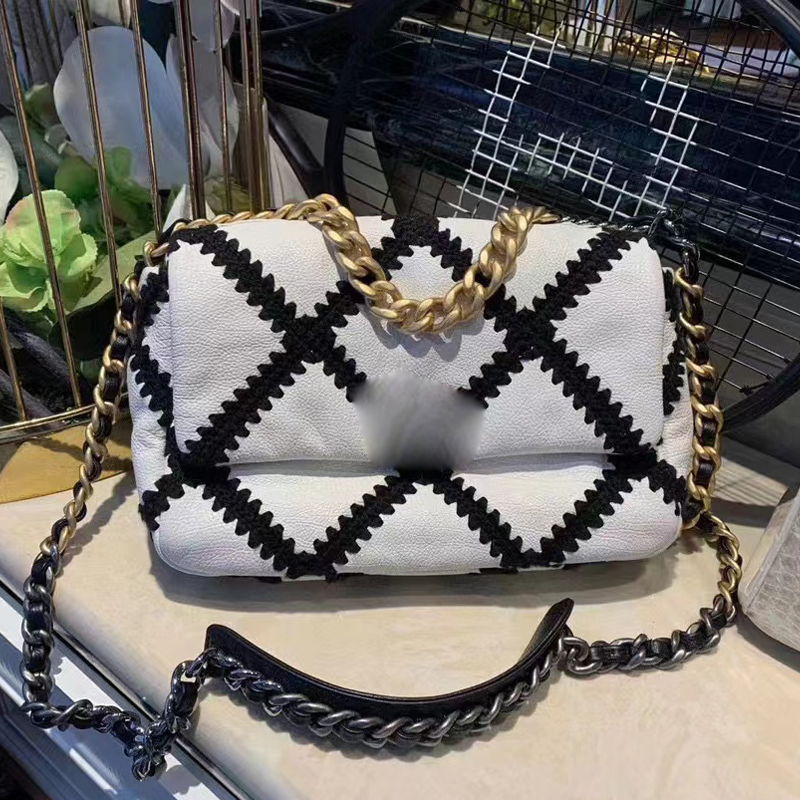 

5A Panda Real Leather Shoulder Bags Wool Chain Messenger Bag Women Designer Handbags Purse Diamond Lattice Small Square Totes 25cm Interior Zipper Pocket, Black