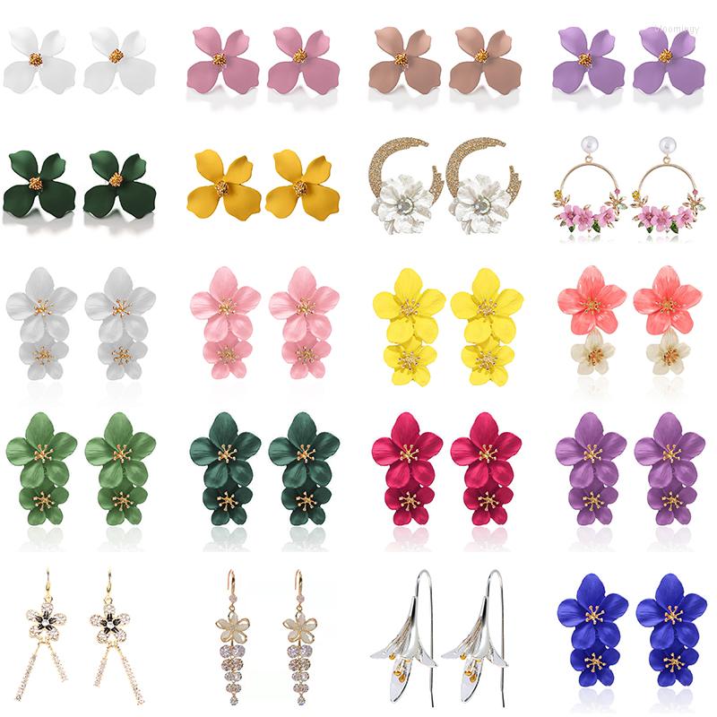 

Stud Earrings Colorful Flower For Women Statement Hanging Pendientes Dangling Fashion Jewelry Yellow Bijoux Bo