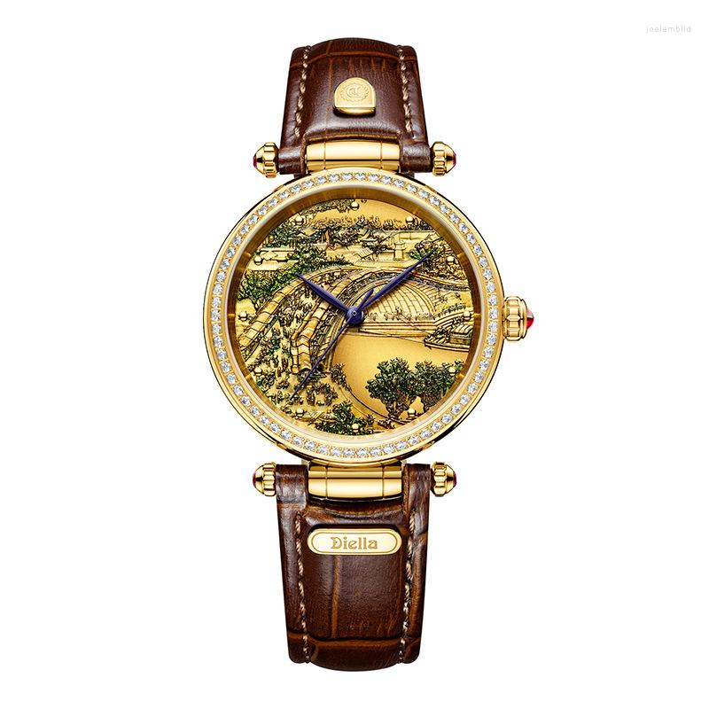 

Wristwatches Gift Jade Watch Women Automatic Mechanical Relief Creative Business Men Watches Classic 1963, Qingming shanghe map