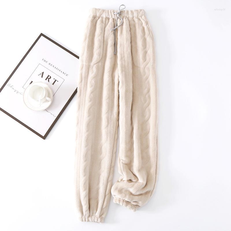 

Women's Sleepwear SVOKOR Pajamas Plush Thickened Trousers Flannel Warm Can Be Worn Outside Solid Color Stretch, Beige