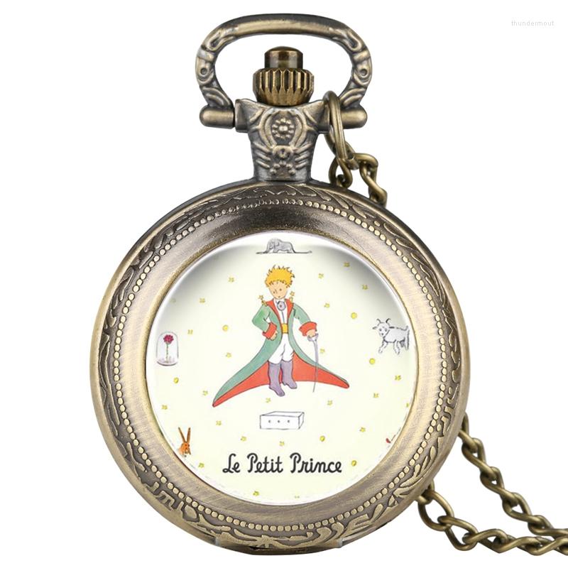 

Pocket Watches The Little Prince Fairy Tale Quartz Watch Rose Elefant Cover Pattern Fob Clock Necklace Gifts For Children Boys, Fashion silver