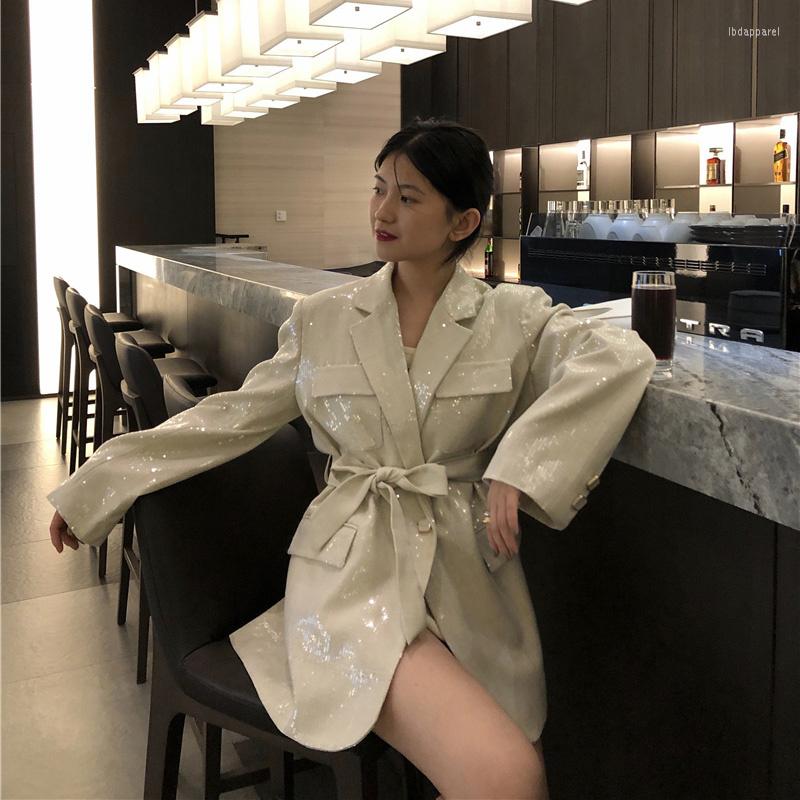 

Women' Suits Suit Jacket Runway Women' Designer Glitter Sequined Blazer Sexy Office Blazers Mujer 2023 Spring, Beige