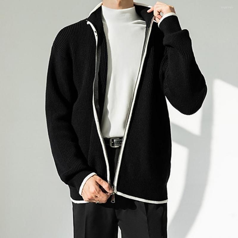 

Men's Sweaters Turtleneck Sweater Male Korean Fashion Cardigan Zipped Sweatercoat Men Loose Zipper Long Sleeve Pullover Hoodies, Black