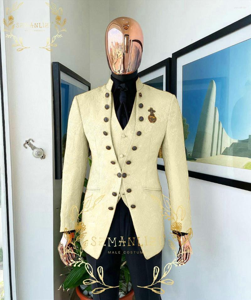 

Men's Suits 2023 Luxury Latest Designs Champagne Jacquard Men's Classic Groom Tuxedo For Wedding Slim Terno Masculino Costume Homme, Picture shown