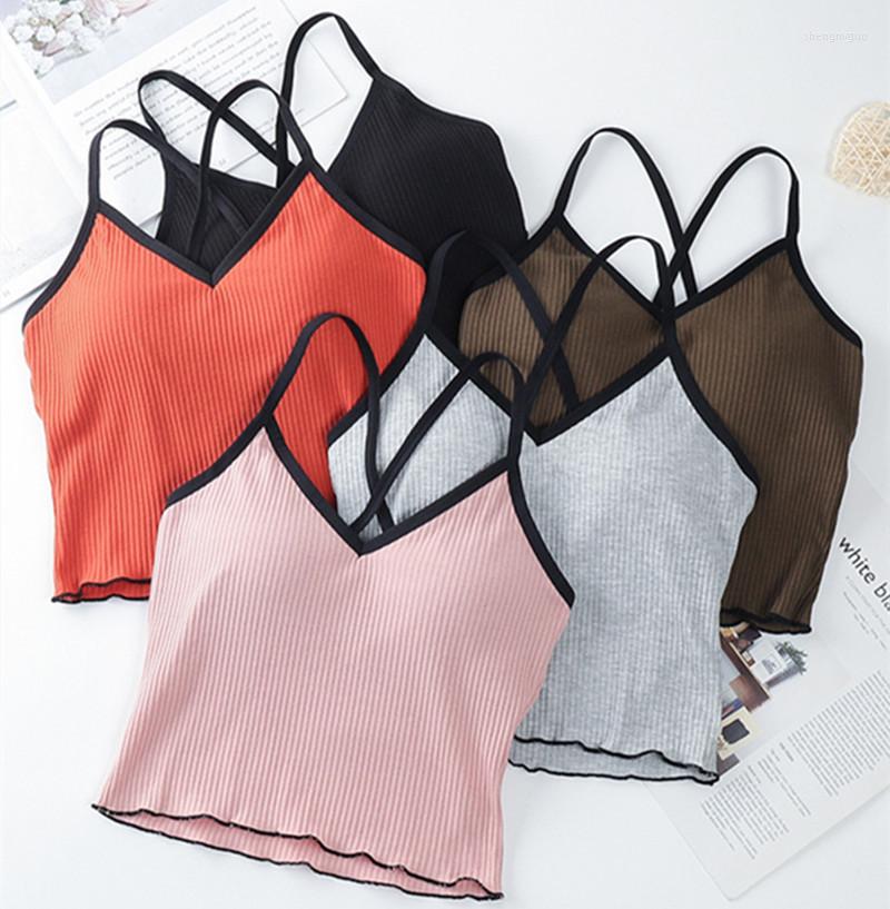 

Women's Tanks 2022 Summer Vest Female Fashion Sexy Gallus Solid V-Neck Fair Maiden Style Backless Adjustable Chest Pad Cross Inner Cloths, Black