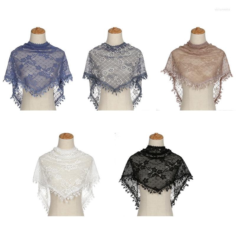 

Scarves Lace Triangle Scarf With Fringe Floral Print Summer Hijab For Women Lightweight