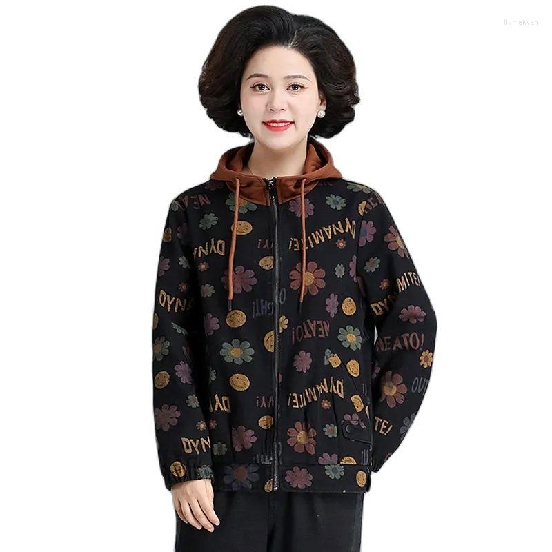 

Women's Jackets Printed Short Jacket Women's Autumn Winter 2022 Mother's Wear Casual Hooded Stitching Basic Coat Female, Black