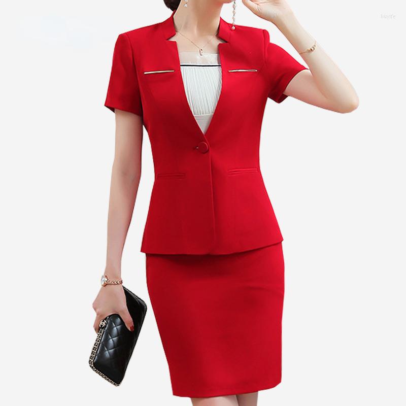 

Two Piece Dress Summer Professional Elegant Short Sleeves Blazer And Suit Skirts Women Business El Office Work Wears Suits Pieces Sets, Black