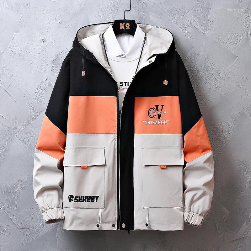 

Men's Jackets Hooded Mens 2023 Casual Spring Autumn Youth South Korean Fashion Coats Street Outwear Cargo Jacket Male Tops Clothing, Orange red
