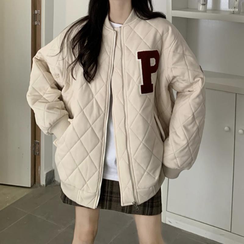 

Women' Trench Coats Women' Autumn Winter Thicken Diamond Baseball Uniform Jacket Women 2022 Korean Style Loose Fashion Letter Print, Gray