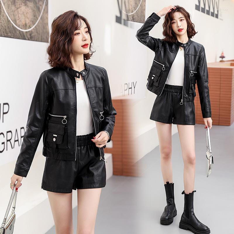 

Women's Leather 2022 Spring And Autumn Fashion Korean Edition Slim Pu Jacket Ladies Short Coat, Black