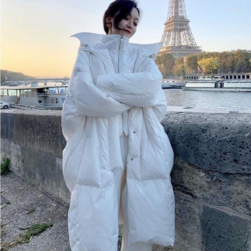 

Women' Trench Coats Oversized Long Cotton-padded Jacket Woman Winter 2022 White Hooded Large Size Thick Warm Snow Parkas Coat Loose Outwear