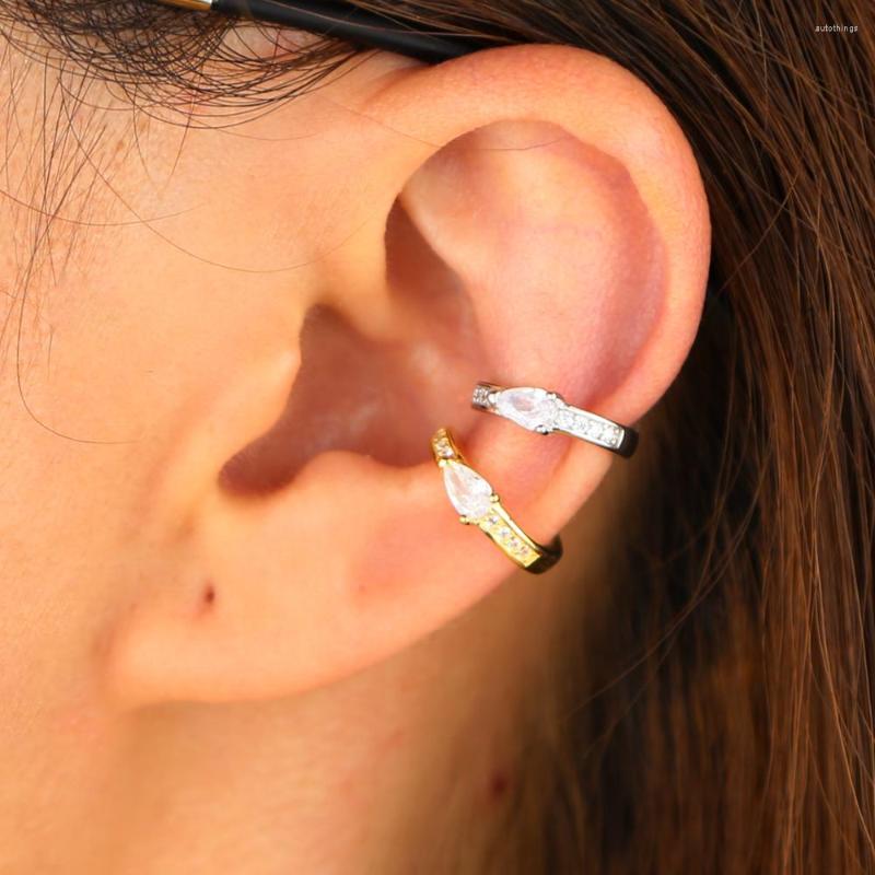 

Backs Earrings Real 925 Sterling Silver Mini Cuff Earring 1 PIECE Tear Drop Cz Ear Clip For Girl Lady Gift