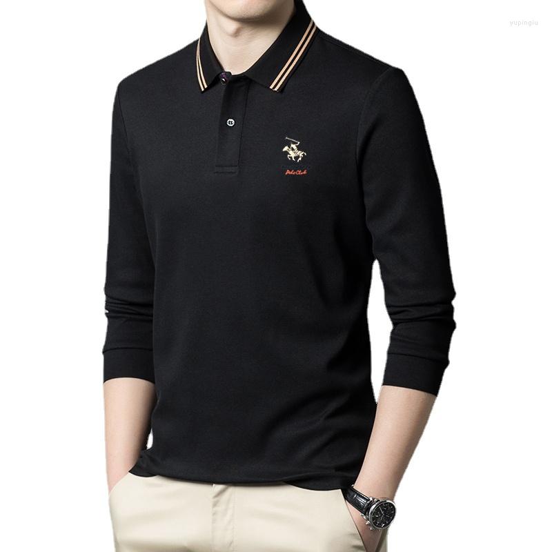 

Men's T Shirts Men's Long Sleeve T-shirt Spring And Autumn Casual Turn-down Collar Solid Full Fashion Comfortable Breathable Cotton Tee, Black