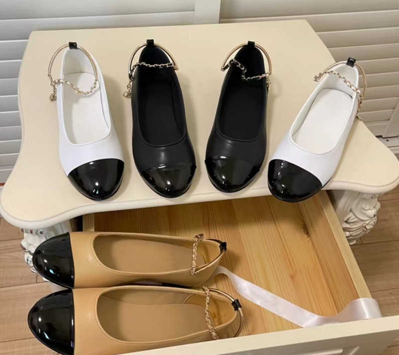 

Single Casual Shoes designer design round head color flat sole thick heel shallow mouth ballet shoes, Black