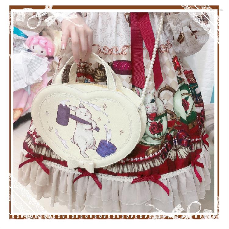 

Evening Bags Lolita Cosplay Cute Heart Shaped Tote Bag Pearl Strap Shoulder, Beige