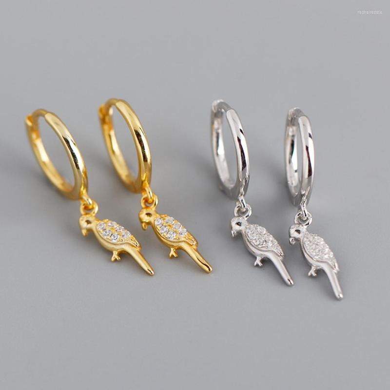 

Hoop Earrings 925 Sterling Silver Parrot CZ Bird Dangle Drop Huggie F085