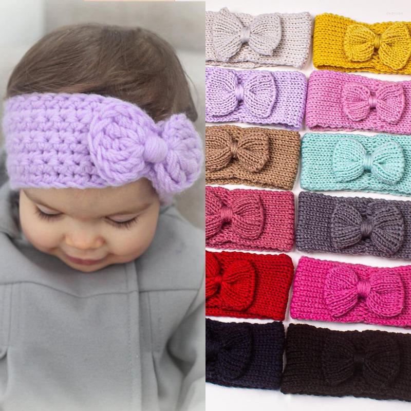 

Hair Accessories Baby Cute Bows Knitted Headbands Bow-knot Solid Color Crochet Band For Girls Born Headband Po Props, Color 3