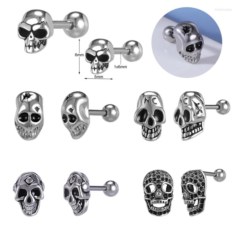 

Stud Earrings ZS 18G Gothic Skull Crossbones For Men Stainless Steel Ear Studs Punk Rock Conch Piercing Earring Jewelry