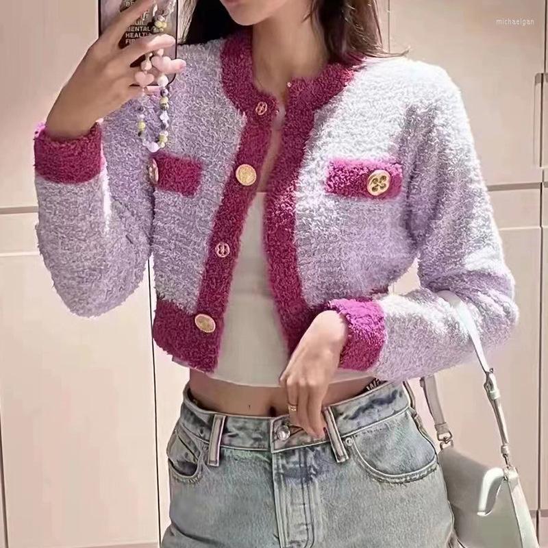 

Women' Knits Sweater Cardigan For Women 2022 Autumn Knit Crop Tops Long Sleeve Jersey Buttons Fashion Streetwear Holiday Japanese Korean, Purple