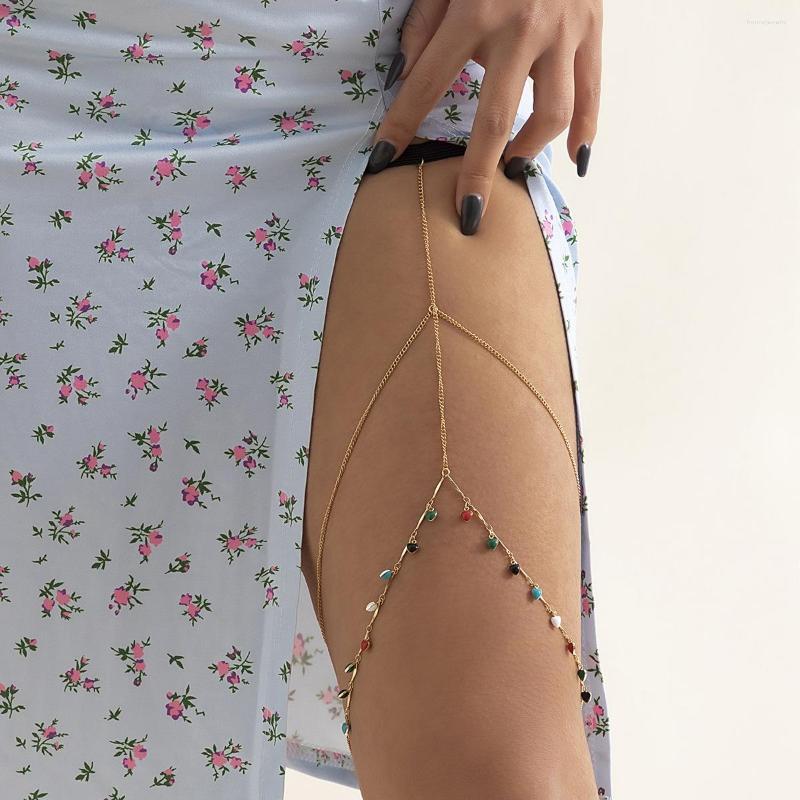 

Anklets Bohemian Love Sexy Beach Round Fringe Body Chain Women Color Double Thigh Pendant Jewelry Party Gifts