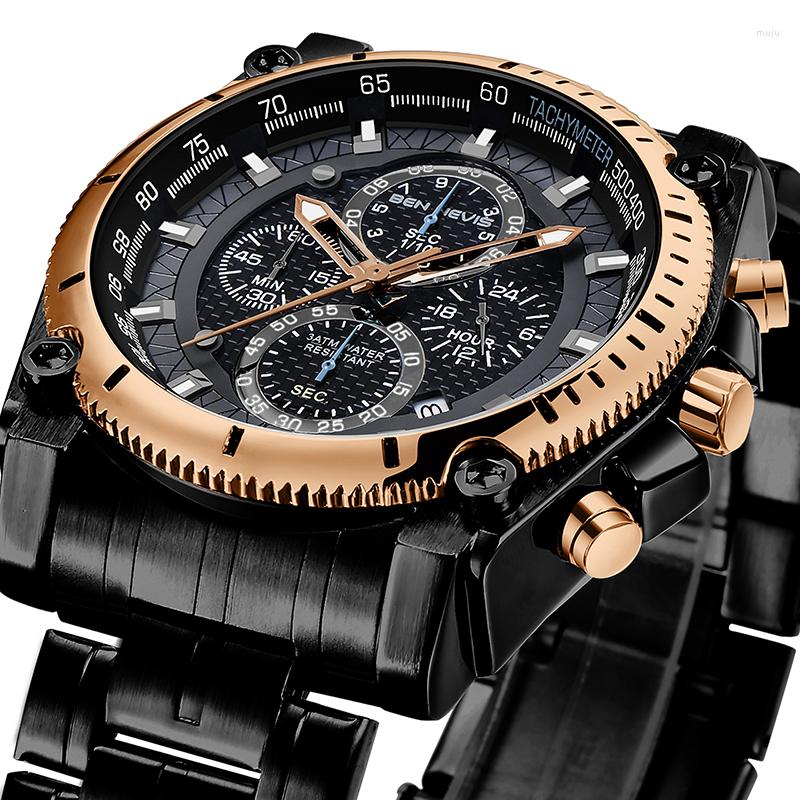 

Wristwatches Design Top Brand Men's Watches Chronograph Watch Steel Waterproof Business Sport Wristwatch For Men Relogio QW033, Silver