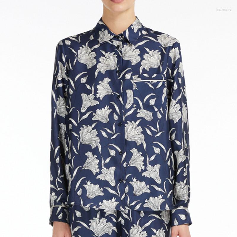 

Women' T Shirts Silk Floral Print Women Tops Single Pocket Long-sleeve Chemise Turn-down Collar Female Blouse With Buttons 2022, Shirt