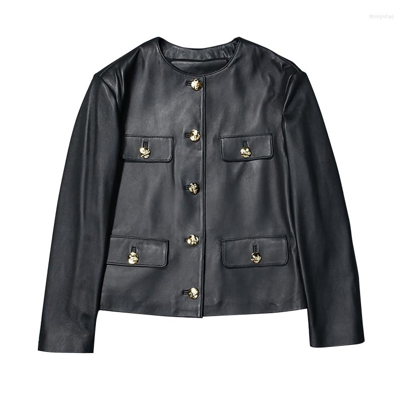 

Women's Leather 2022 Sheepskin Coat For Women Spring Genuine Jacket Black White Clothes TF8294